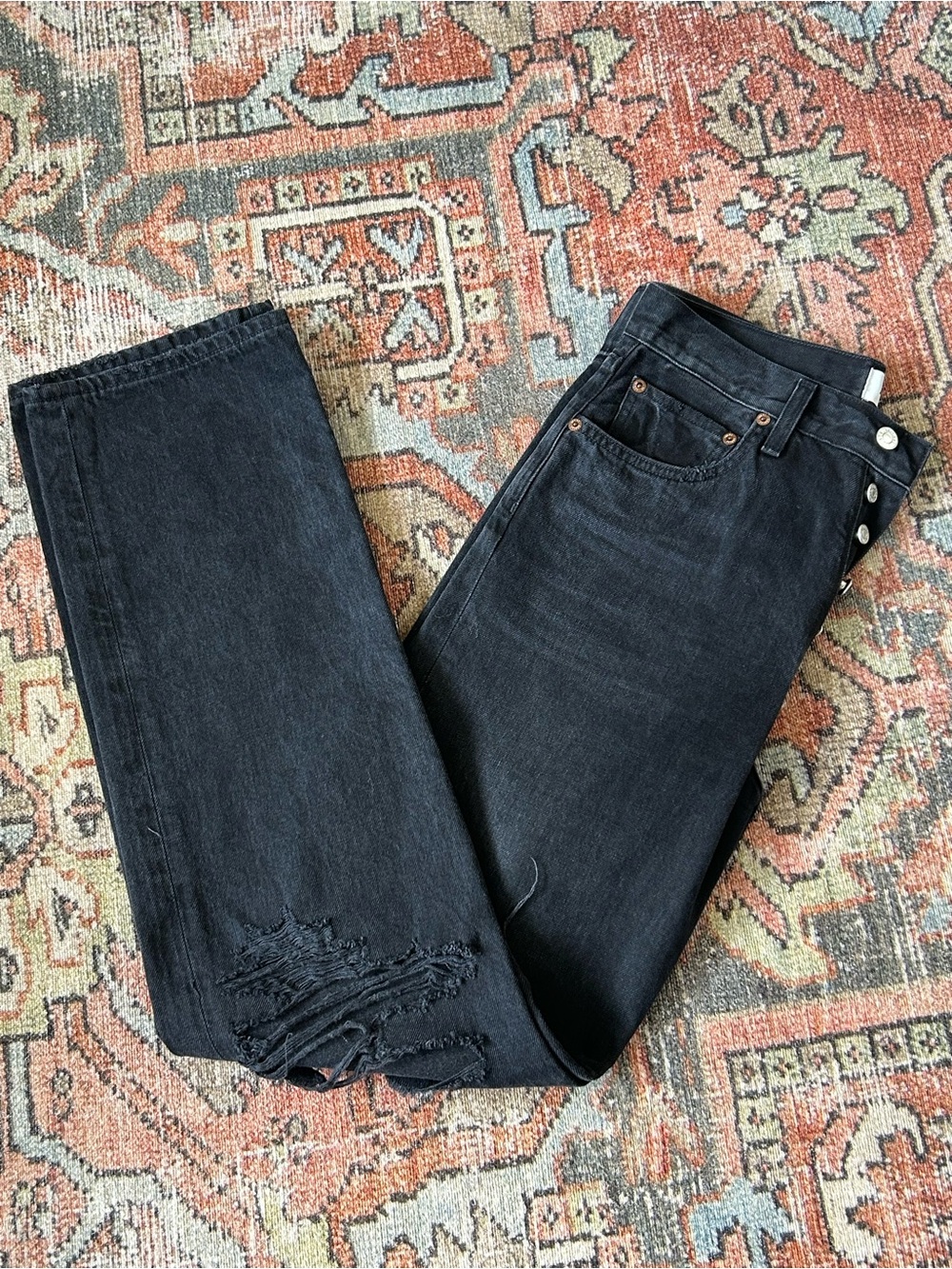 Agolde Black Straight-Leg Distressed Jeans